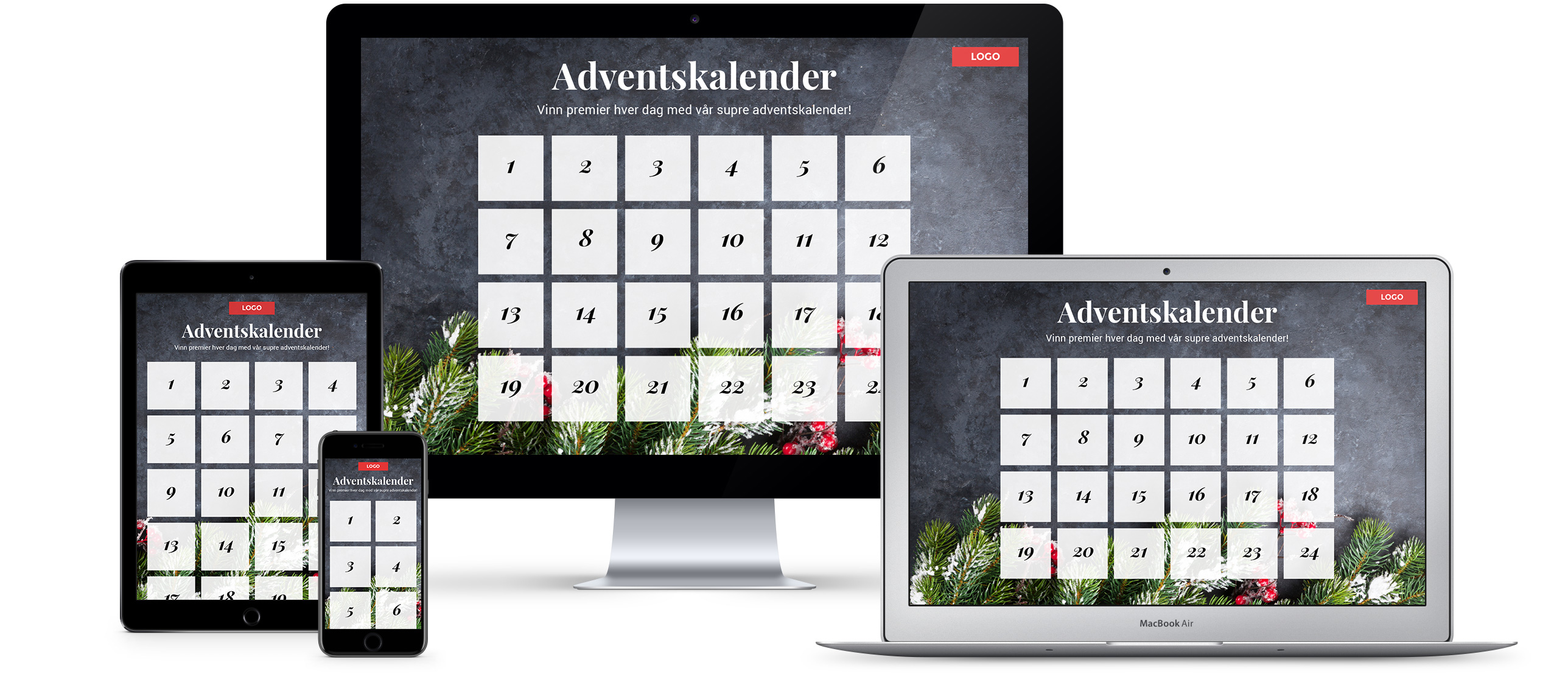 Digital julekalender på alle enheter: desktop, laptop, tablet og mobil